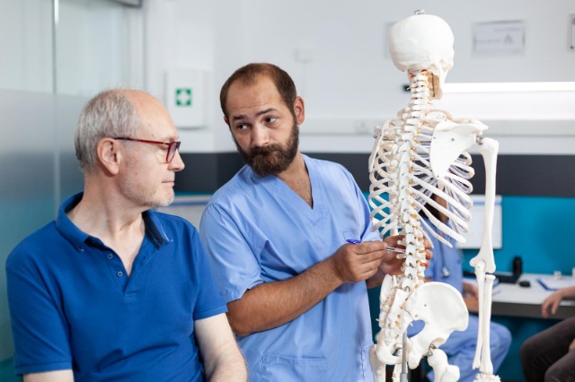 chiropractor showing spinal