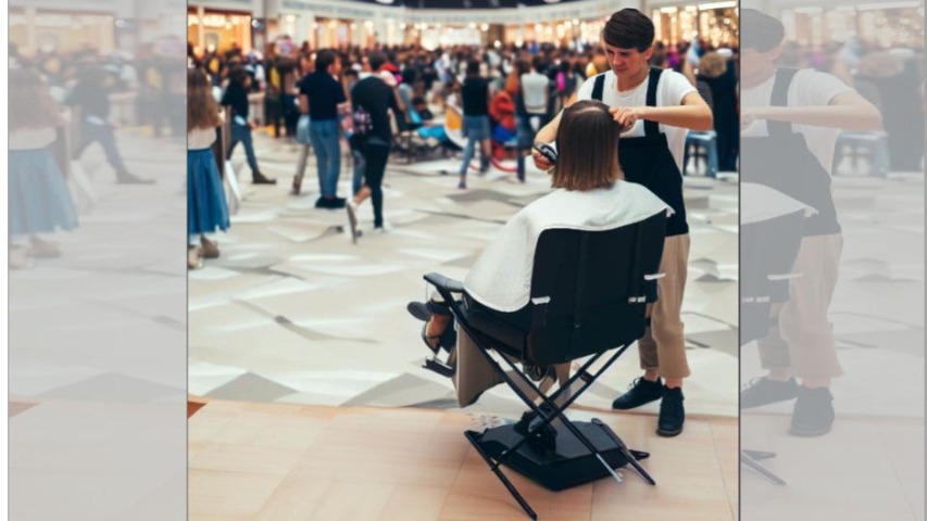 mobile hairdresser at work at mall